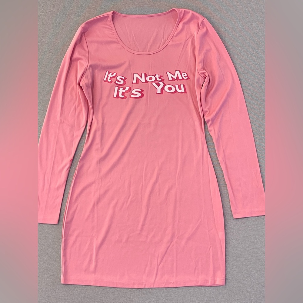 Pink Graphic Long Sleeve Mini Dress “It’s Not Me It’s‎ You” Y2K Bodycon